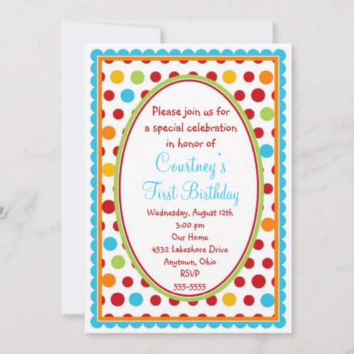 Pretty Little Polka Dots 1st Birthday Invitations