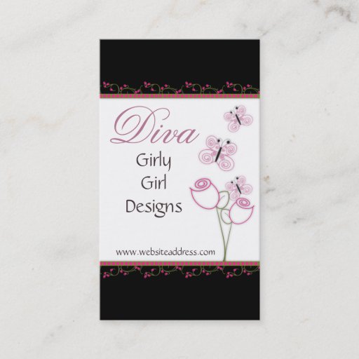 Customizable Pretty Little Roses w/Butterflies Business Cards
