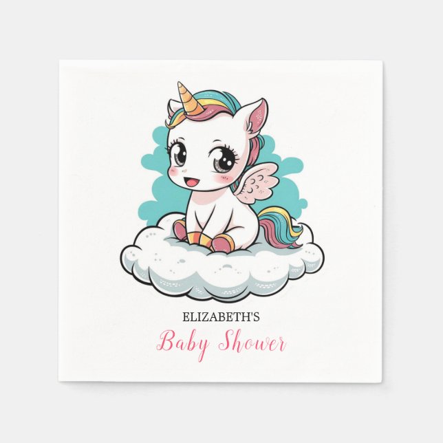 Pretty Little Unicorn Baby Shower Napkins (Front)