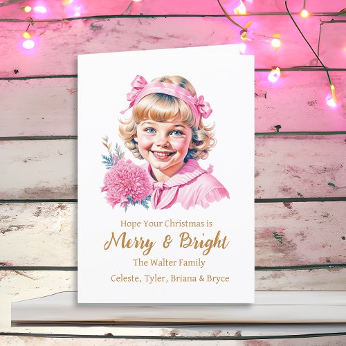 Pretty Little Vintage Girl  Pink Christmas Holiday Card