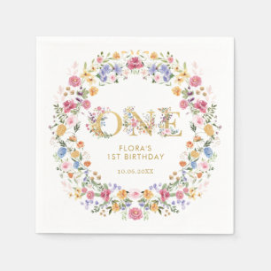 Pretty Little Wildflower Girl 1st Birthday Party Napkins