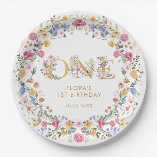 Pretty Little Wildflower Girl 1st Birthday Party Paper Plates