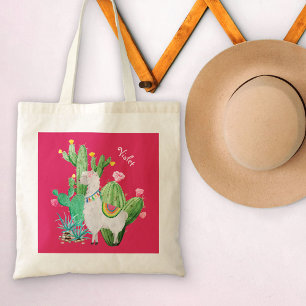 Pretty Llama in Cactus Garden with Pink Flowers Tote Bag