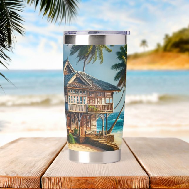 Pretty Log Cabin Beach House   Insulated Tumbler (Beach)