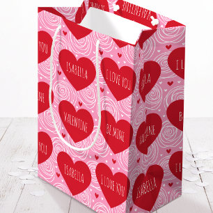 Pretty Love Heart Custom Text Modern Valentines Medium Gift Bag