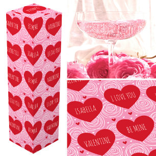Pretty Love Heart Custom Text Modern Valentines Wine Box