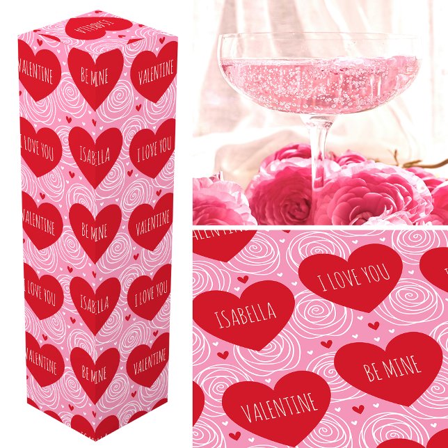 Pretty Love Heart Custom Text Modern Valentines Wine Box (Creator Uploaded)
