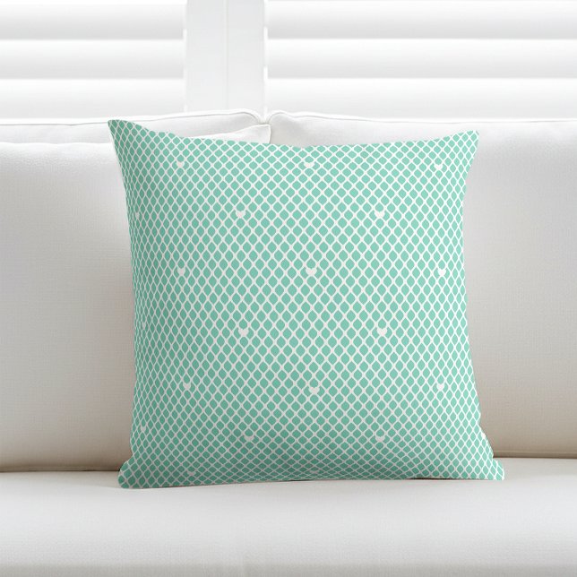 Pretty Love Heart Lattice Mesh Mint Modern Throw Pillow (Creator Uploaded)