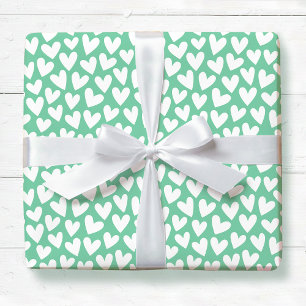 Pretty Love Heart Pattern Mint White Valentine Wrapping Paper