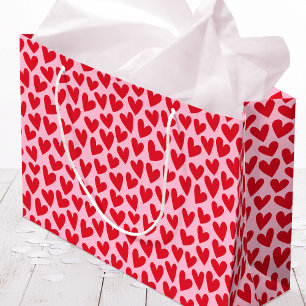 Pretty Love Heart Pattern Pink Red Valentine Large Gift Bag