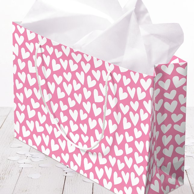 Pretty Love Heart Pattern Pink White Valentine Large Gift Bag (Creator Uploaded)