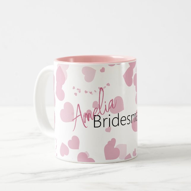Pretty Love heart Personalized Bridesmaid  Two-Tone Coffee Mug (Front Left)