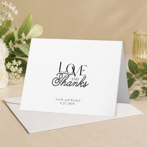 Pretty Love & Thanks Script Modern Wedding Thank You Card
