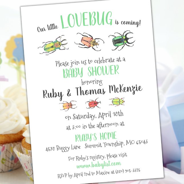 Pretty Lovebugs Beetles Baby Shower Invitation (Creator Uploaded)