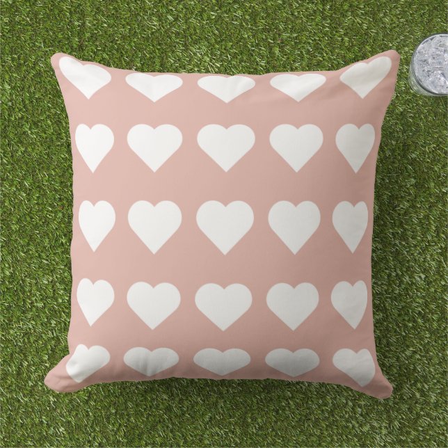 Pretty lovely cute heart pattern pink white chic outdoor pillow (Grass)