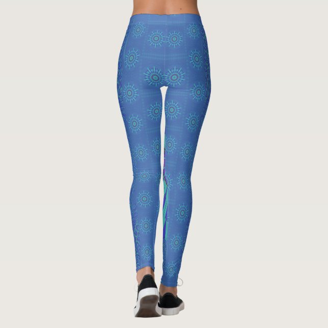 Pretty Lovey Navy blue floral amazing feminine art Leggings (Back)