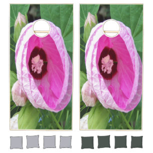 Pretty Luna Pink Swirl Hibiscus in the Garden Cornhole Set