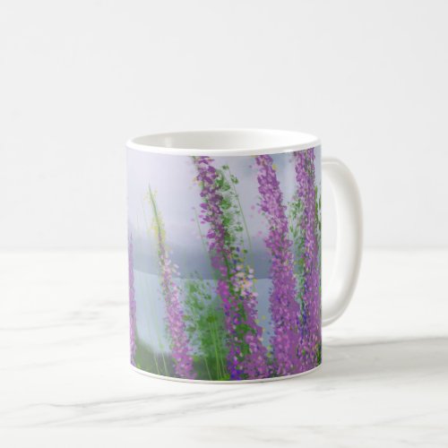 Pretty Lupine Flowers By The Lake Coffee Mug