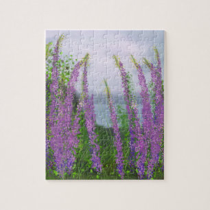 Pretty Lupine Flowers By The Lake Jigsaw Puzzle