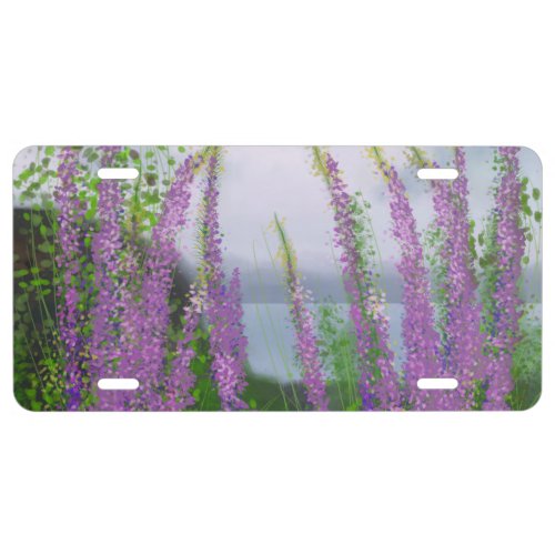 Pretty Lupine Flowers By The Lake License Plate