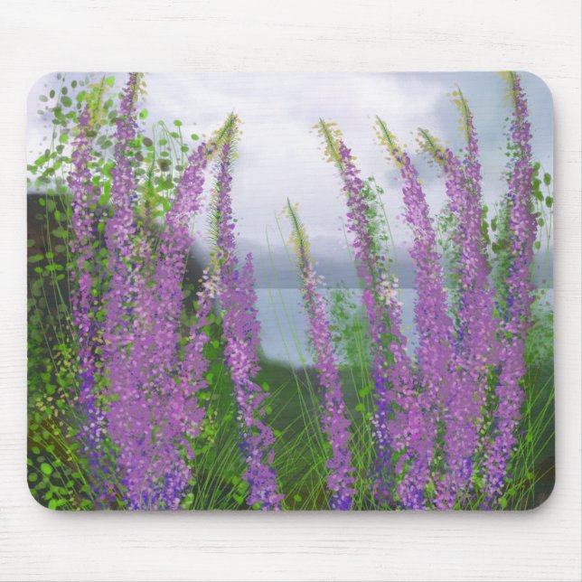 Pretty Lupine Flowers By The Lake Mouse Pad (Front)
