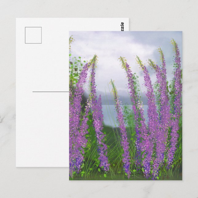 Pretty Lupine Flowers By The Lake Postcard (Front/Back)