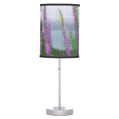 Pretty Lupine Flowers By The Lake Table Lamp