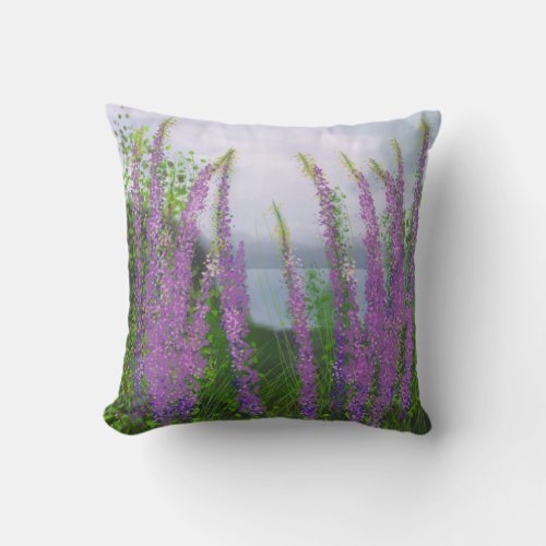 Pretty Lupine Flowers By The Lake Throw Pillow