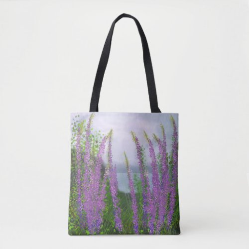Pretty Lupine Flowers By The Lake Tote Bag