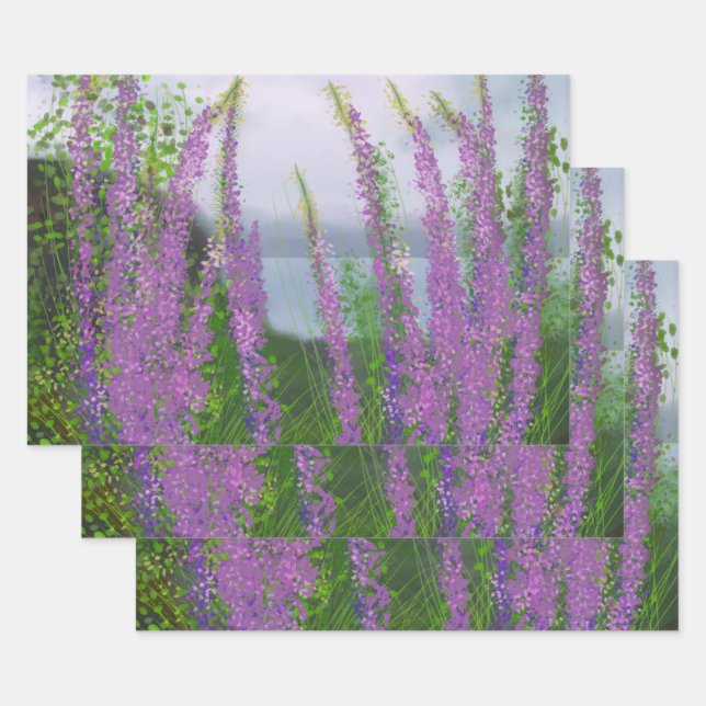 Pretty Lupine Flowers By The Lake Wrapping Paper Sheets (Set)