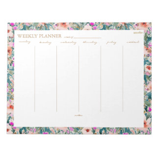 Pretty Lush Tropical Floral WEEKLY PLANNER Notepad