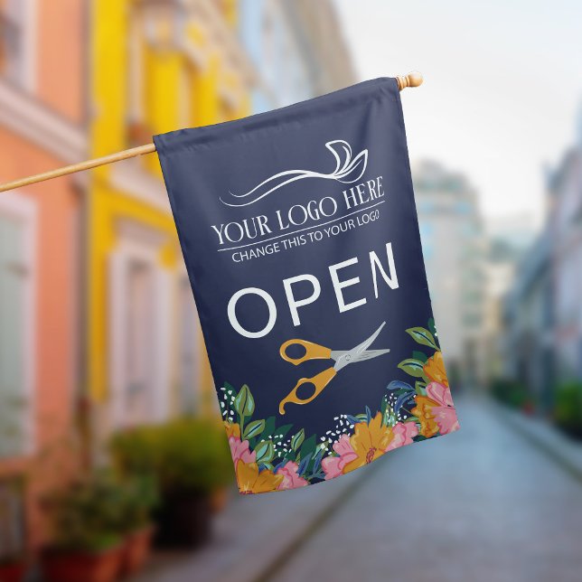 Pretty Lush Yellow Pink Hair Salon Logo Open House Flag (Creator Uploaded)