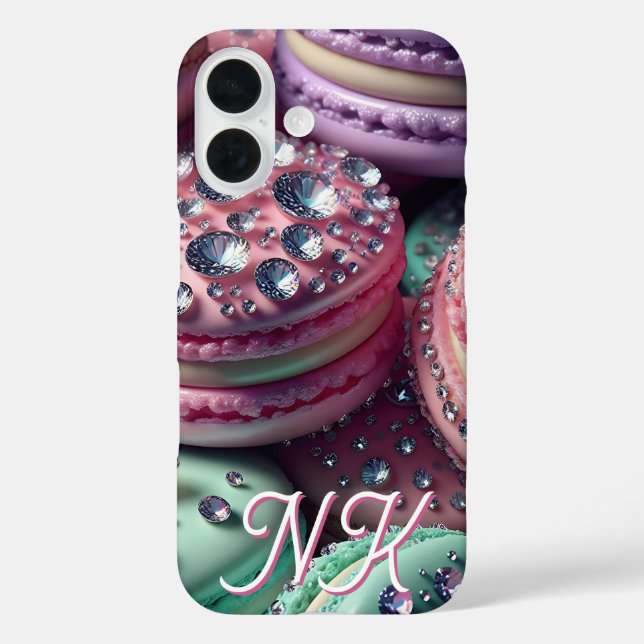 Pretty Macaron Bling Monogrammed Case-Mate iPhone Case (Back)
