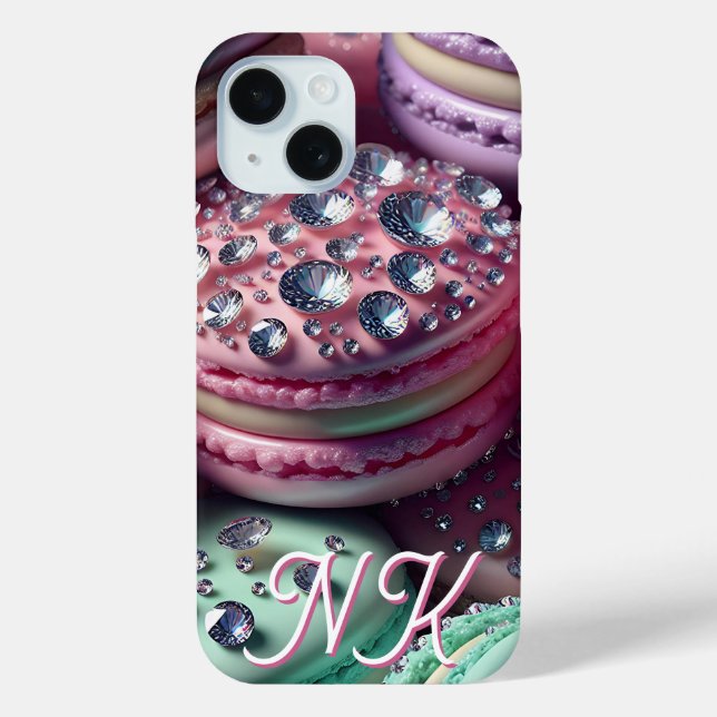 Pretty Macaron Bling Monogrammed Case-Mate iPhone Case (Back)
