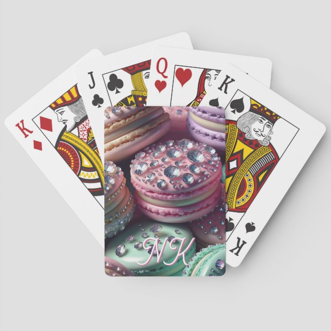 Pretty Macaron Bling Monogrammed Poker Cards (Back)