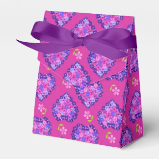 Pretty Magenta Hearts and Flowers Tent Favor Box