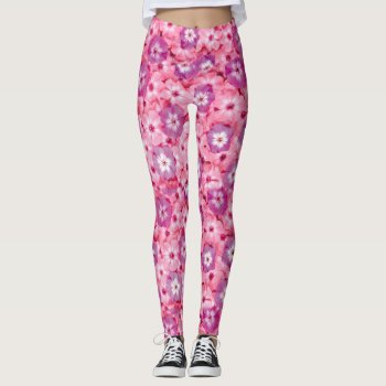 Pretty Magenta Pink Phlox Floral Pattern Leggings by its_sparkle_motion at Zazzle