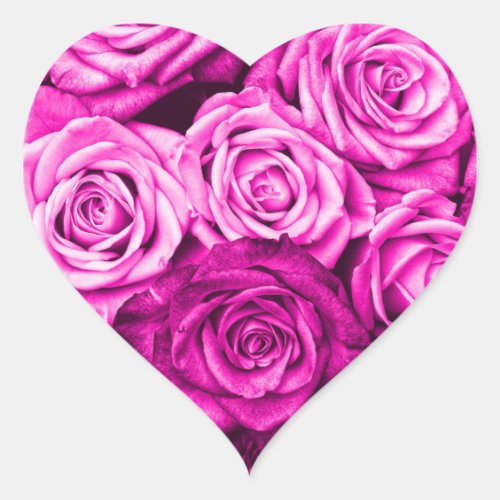 Pretty Magenta Pink Roses Flower Bouquet Heart Sticker