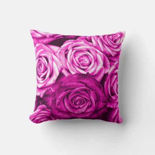 Pretty Magenta Pink Roses Flower Bouquet Throw Pillow