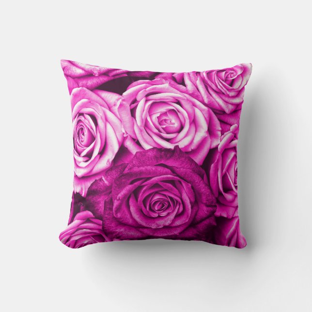 Pretty Magenta Pink Roses Flower Bouquet Throw Pillow (Front)