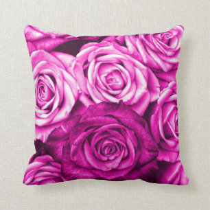 Pretty Magenta Pink Roses Flower Bouquet Throw Pillow