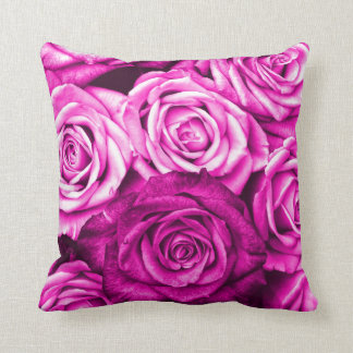 Pretty Magenta Pink Roses Flower Bouquet Throw Pillow