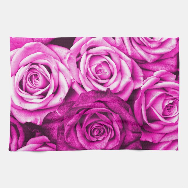 Pretty Magenta Pink Roses Flower Bouquet Towel (Horizontal)