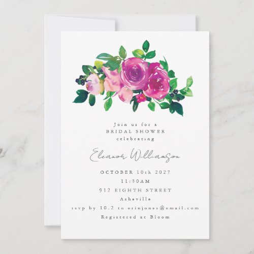 Pretty Magenta Watercolor Flowers Bridal Shower Invitation