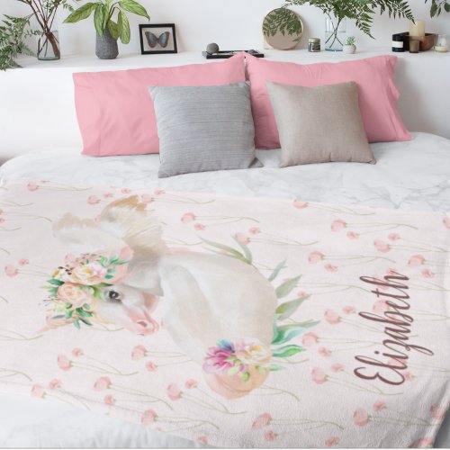 Pretty Magical Unicorn Pink Floral Fleece Blanket