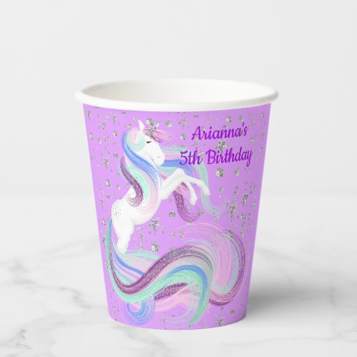 Pretty Magical Unicorn Silver Stars Party Supplies Paper Cups