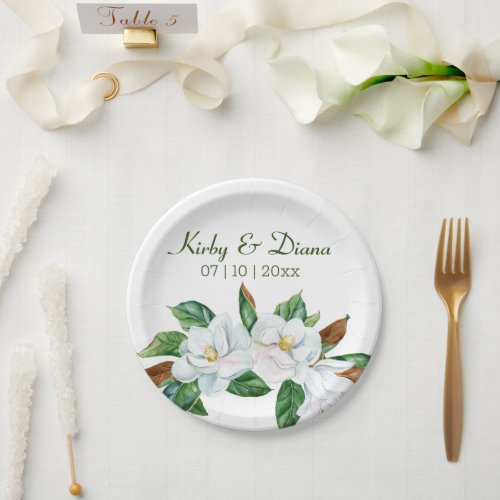 Pretty Magnolia Bouquet Wedding Paper Plate