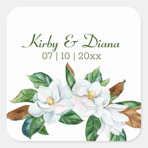 Pretty Magnolia Bouquet Wedding  Square Sticker