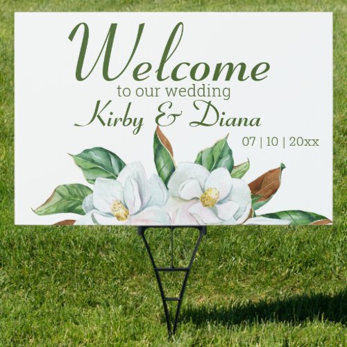 Pretty Magnolia Bouquet Wedding Welcome Sign