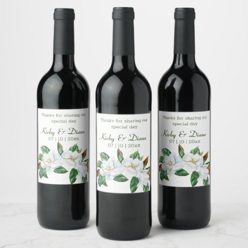 Pretty Magnolia Bouquet Wedding    Wine Label